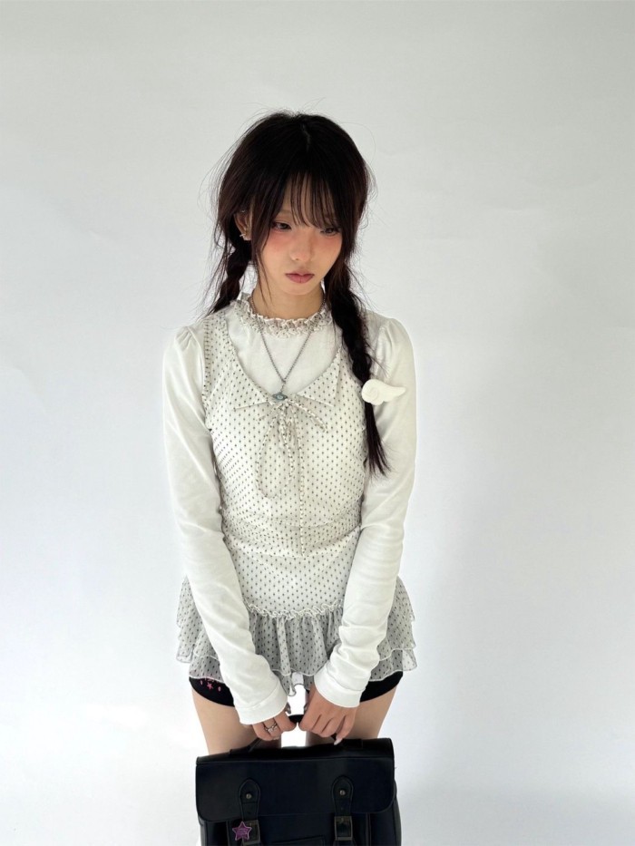 เสื้อยืดแขนยาวลูกสาว สไตล์เรโทรใหม่ฤดูใบไม้ร่วง ออกแบบพิเศษสำหรับสวมใส่ภายในและนอกบ้าน - รูปที่ 6