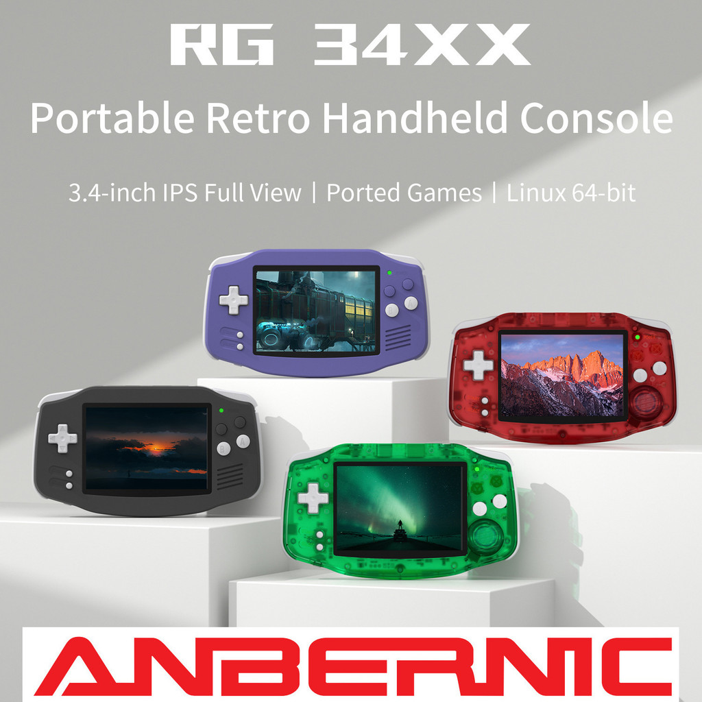th ANBERN RG34XX รุ่นแนวนอนหน้าจอ 3.4 นิ้วเปิดแหล่ง Retro เกมคอนโซลมือถือ Cross-Border ขายร้อน