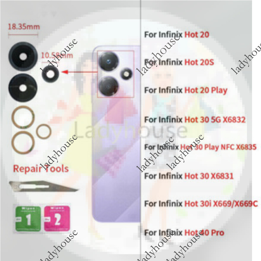 เลนส์กล้องด้านหลังพร้อมสติกเกอร์สําหรับ Infinix Hot 20 20S Play 30 5G 30i X669 40 Pro เลนส์กล้องด้าน