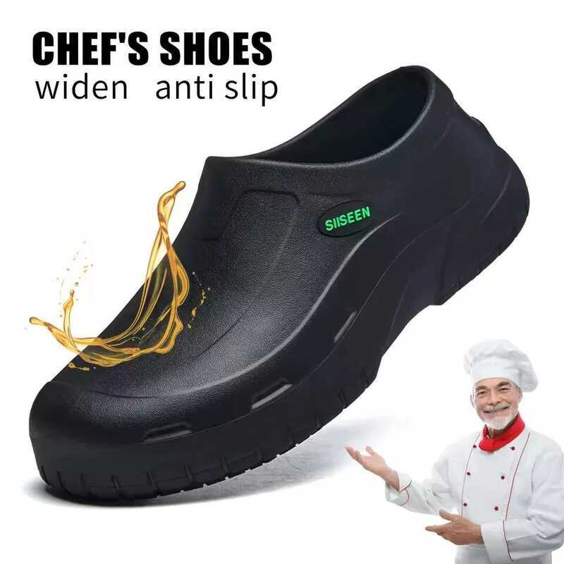 C Waterproof Men's Chef Shoes Slip-On Lightweight Soft Anti-Slip Kitchen Hotel Work Shoes Oil Ant C