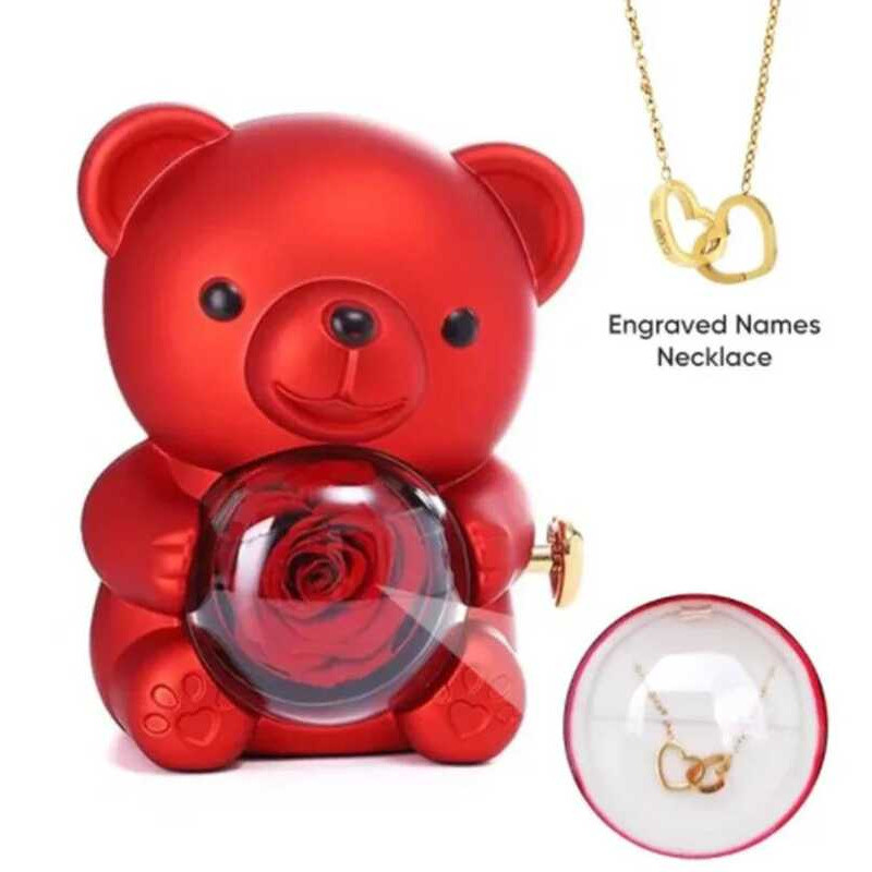 C Eternal Rose Teddy Bear Jewelry Box With Custom Name Necklace Valentine Wedding Special Present F