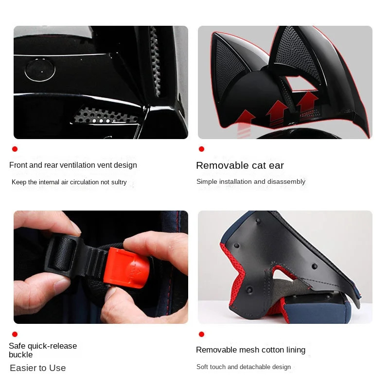 HNJ Full Face Casco Moto Breathable Motocross Helmet Removable Cat Ears Helmet Detachable Bow Casco