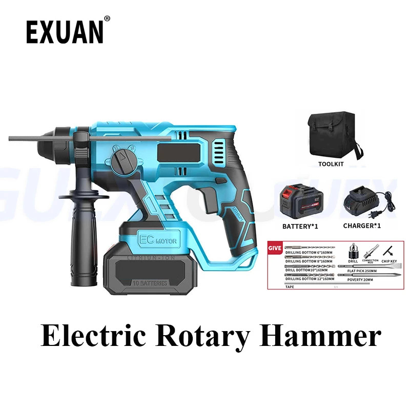 Cordless Electric Rotary Hammer Rechargeable Lithium Impact Drill Concrete Electric Drill Electric