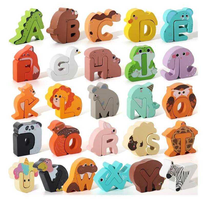 C Wooden Animal Alphabet Puzzle Matching Game Alphabet Learning T ABC Puzzles For Toddlers 2-4 Mont