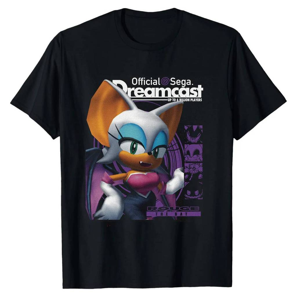 Rouge the Bat Sonic The Hedgehog ของขวัญน่ารักเสื้อยืดสําหรับคนรักอะนิเมะ 1220 การ์ตูนกราฟิก Tee Y2K