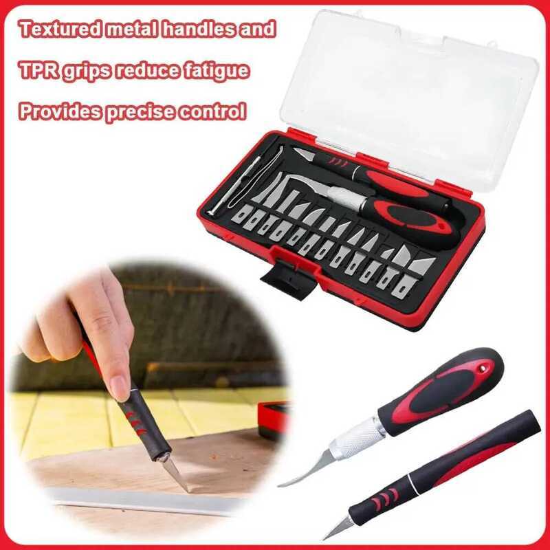 C C 18Pcs Craft Knife Anti-Slip Handle Hobby Knife Scalpel Craft Knife Set Carving Knife Set For Ar