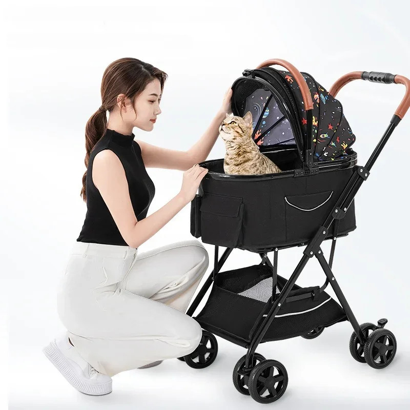 Pet stroller carry on Portable Foldable Pet Trolley Dog Cat Separation Cage out Small Pet Cart trol