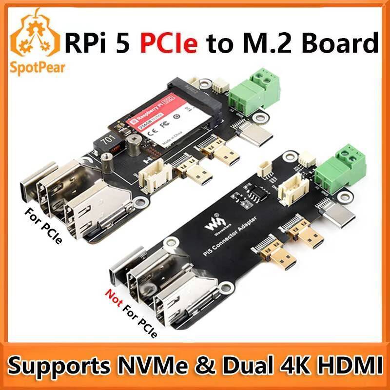 Raspberry Pi 5 PCIe เป็น M.2 มัลติฟังก์ชั่นอะแดปเตอร์บอร์ดรองรับ Dual 4K เอาต์พุต HDMI Pi5 Connector