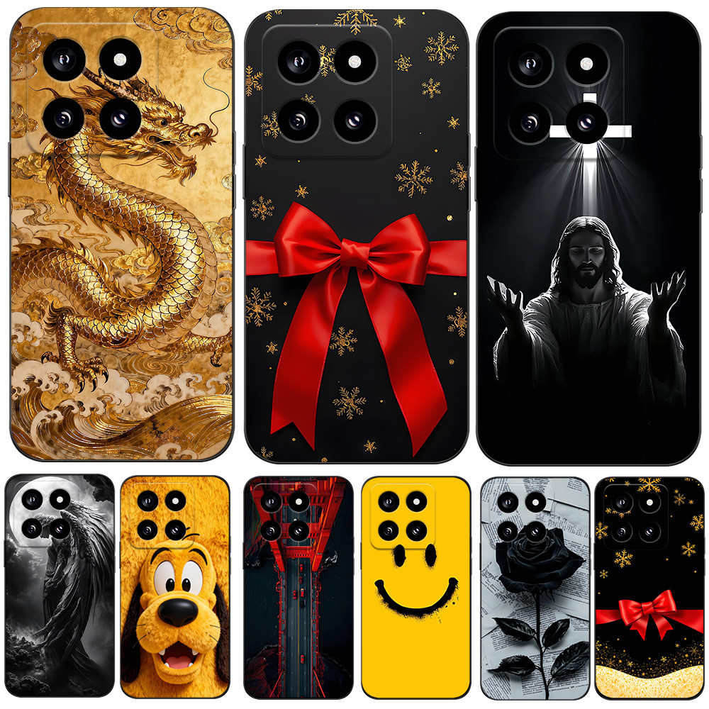 เคสสําหรับ Xiaomi 14 PRO Silicon Phone Back Cover เคส tpu สีดํา เงินตลก dollar merry christmas