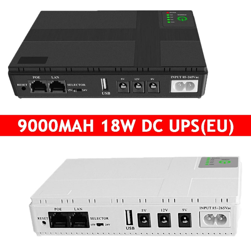 DC1018P 9000MAH DC UPS Backup Power Supply For Router Optical Cat Monitor Phone 5V9V12V24V 18W UPS