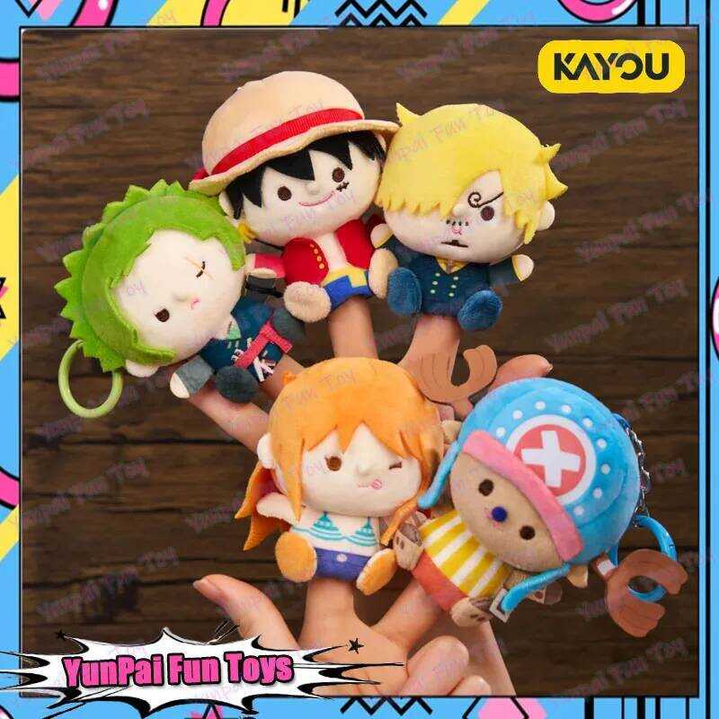 C Official KAYOU One Piece Finger Puppet Plush Toy Cute Luffy Zoro Doll Mini Keychain Pendant Anime