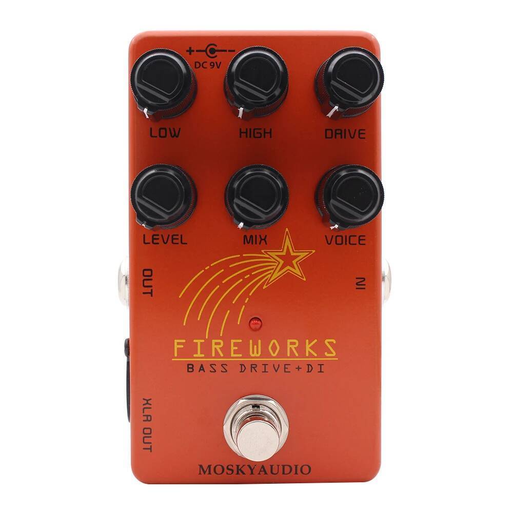 Mosky Fire Works Bass Driver DI Effect Pedal สําหรับเบสไฟฟ้าพร้อมระดับผสมไดรฟ์เสียงควบคุม, Overdrive