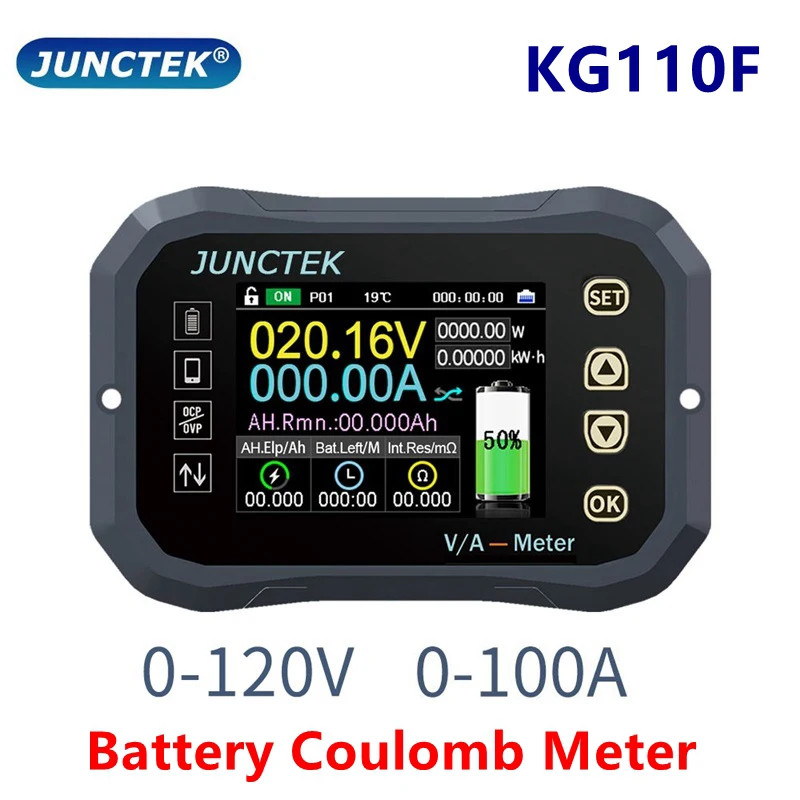 Juntek KG110F DC 120V 100A Lithium Capacity Tester High-precision Voltage Current Coulomb Meter Car