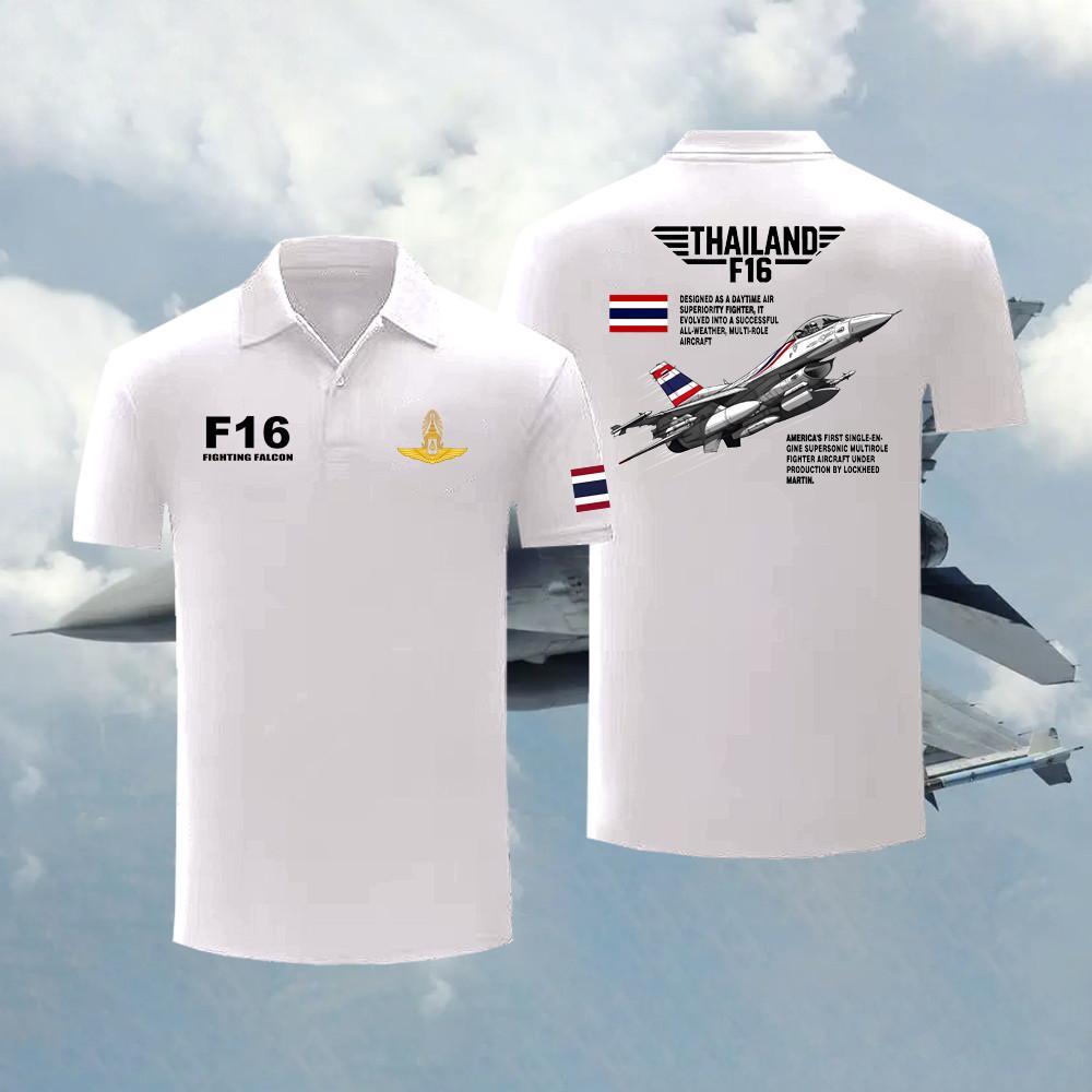 เสื้อโปโล F-16 พิมพ์เครื่องบินขับไล่ F-16 Peace Thailand S-5XL Unisex "F-16 FIGHTING FALCON"#05