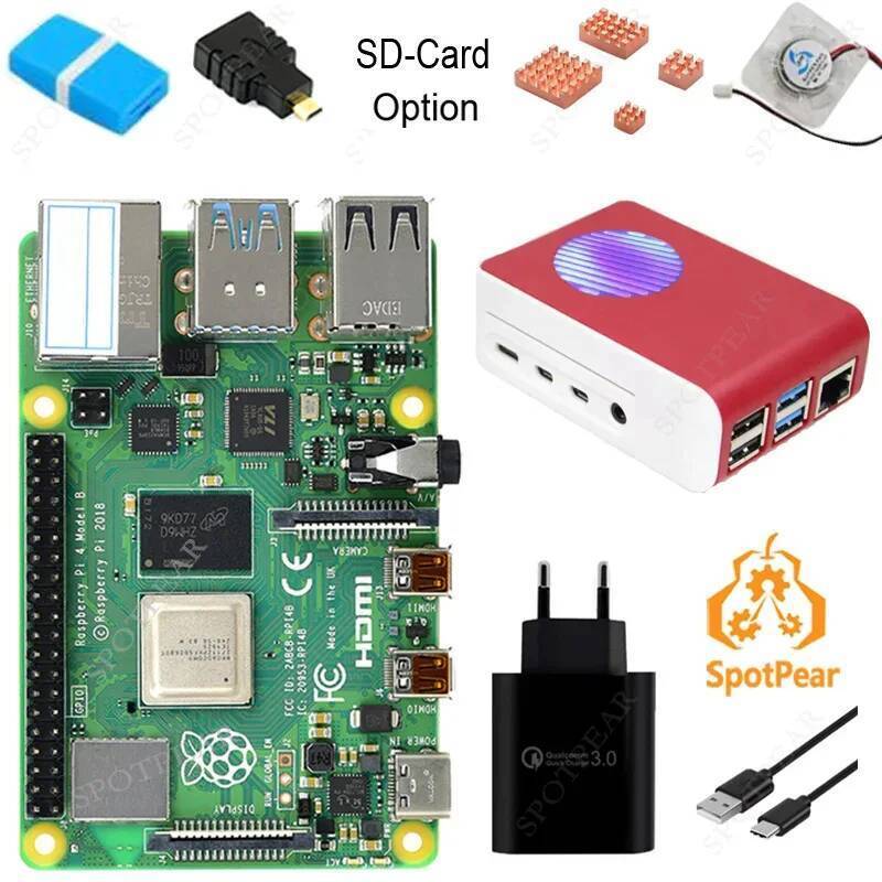 Raspberry Pi 4 รุ่น B ชุด 1 2 4 8 GB + เคส + ไฟ + พัดลม LED + ฮีทซิงค์ทองแดงบริสุทธิ์สําหรับ Pi4 เดิ