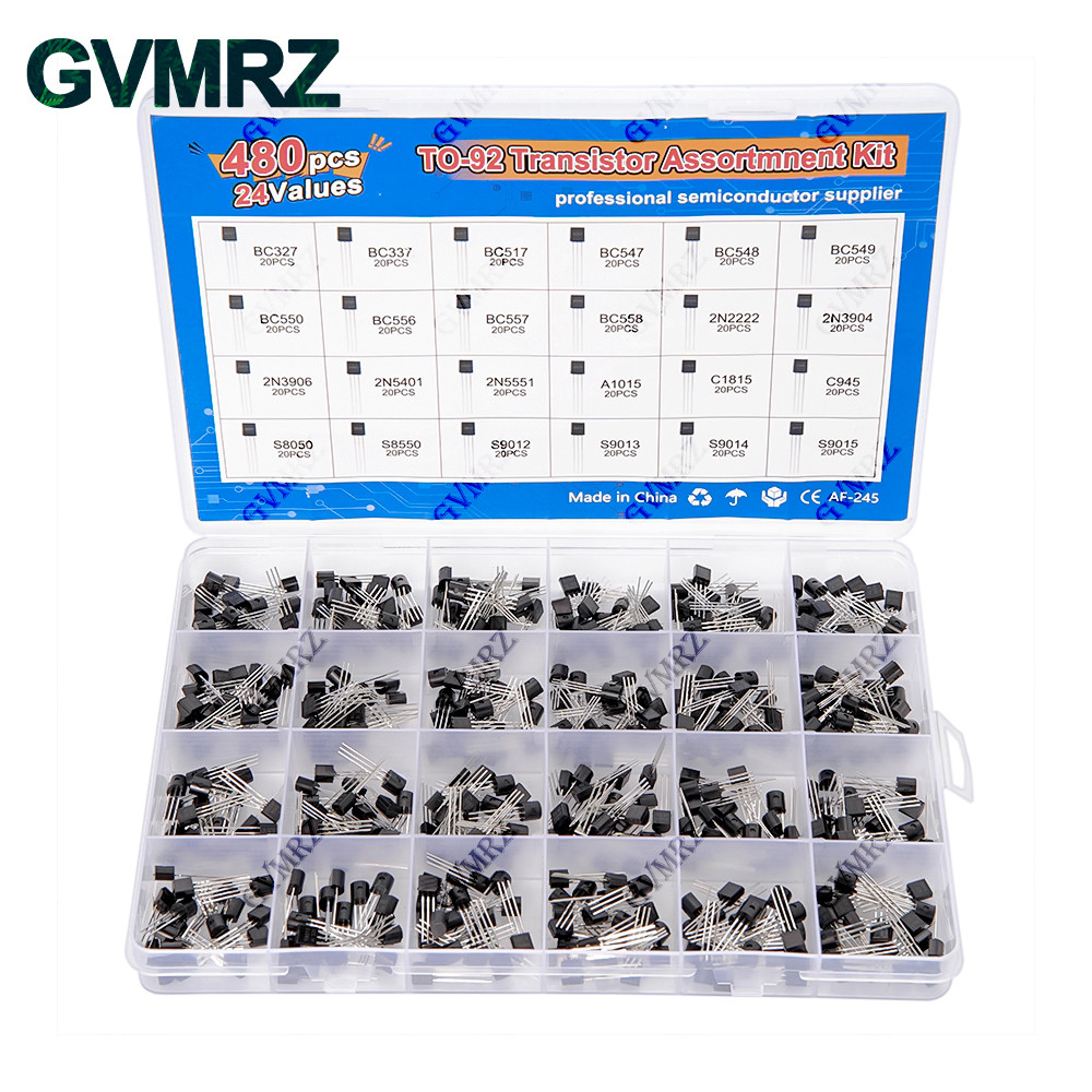 480PCS 24 ค่า TO-92 ทรานซิสเตอร์ Assortment Kit (2N2222/S8050/BC337 ฯลฯ) ในกล่องสําหรับ Arduino DIY โครงการอิเล็กทรอนิกส์