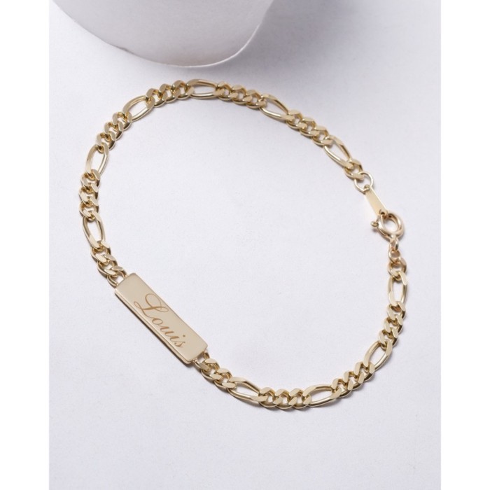 สร้อยข้อมือทองแท้ 9K  Figaro Long Bar Engraved Name Big Size