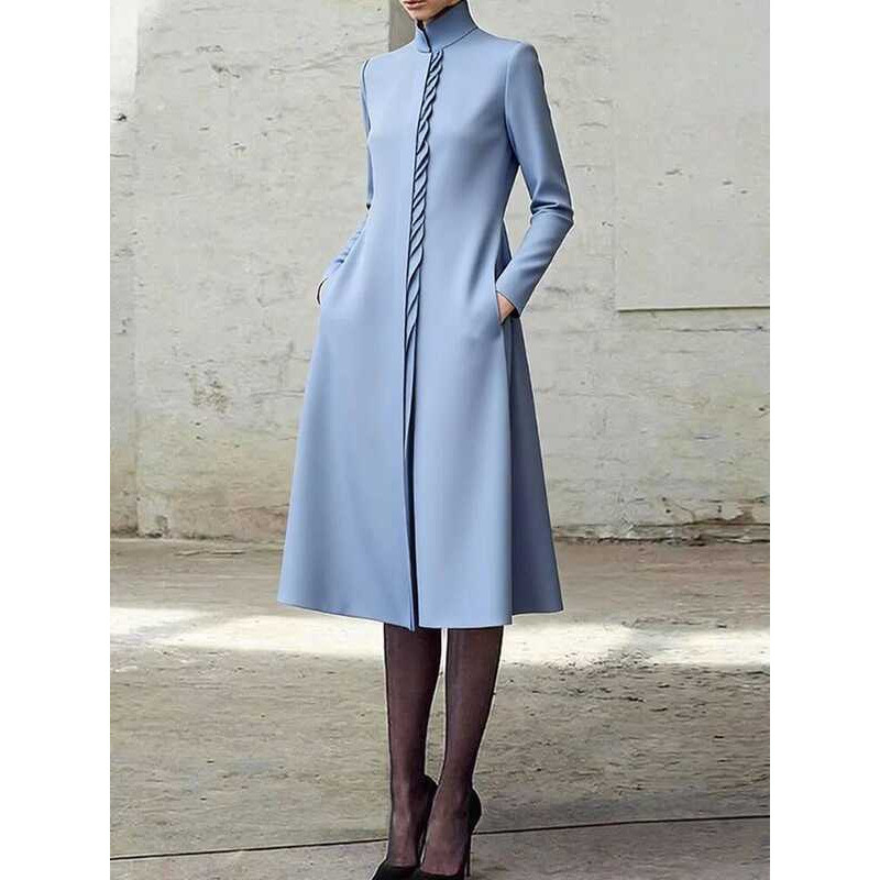 C UOOZEE Women's Elegant Ruffled Office Shirt Dress 2026 New Long Sleeves High Neck Solid Color Urb