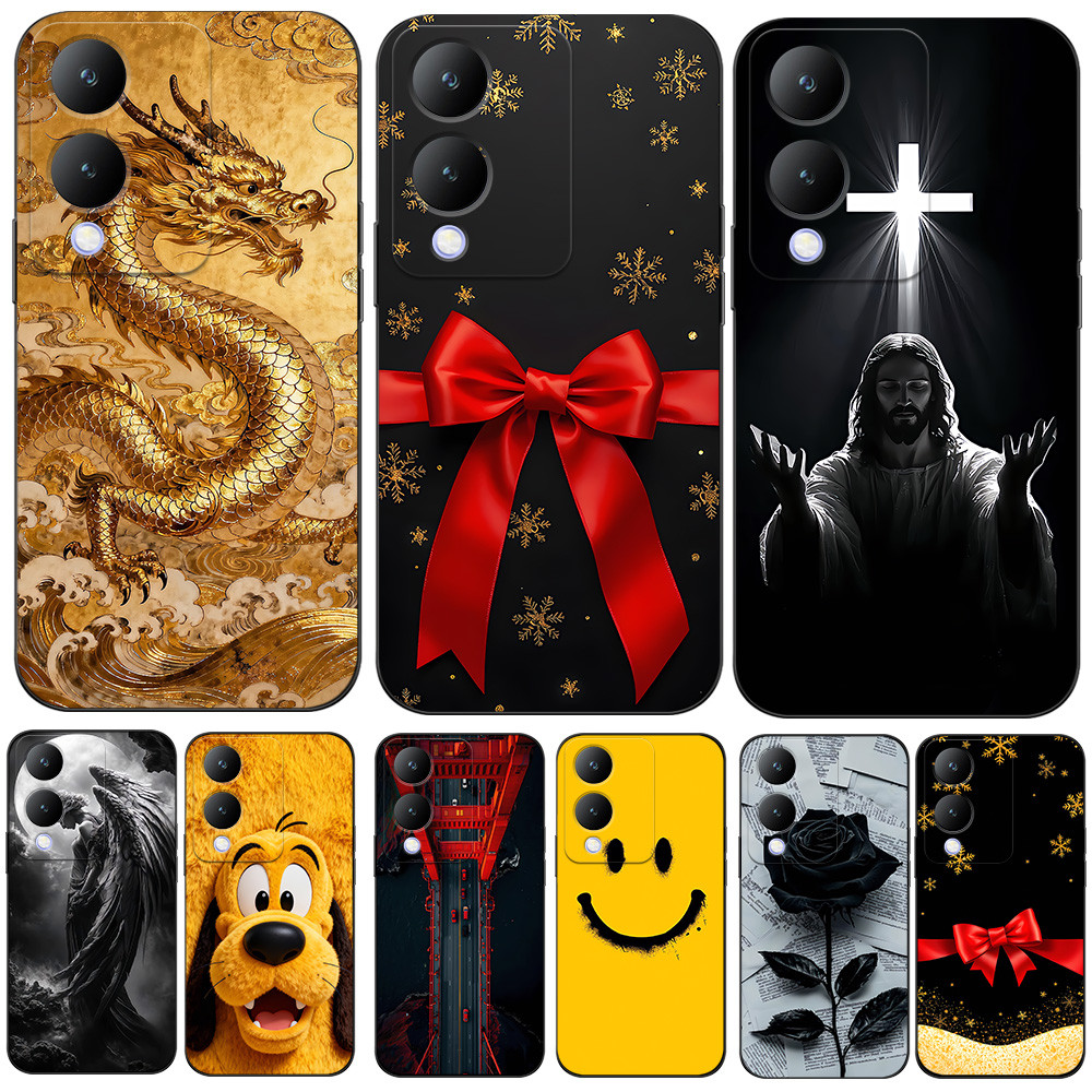สําหรับ vivo Y17S 4G เคสซิลิคอนอ่อน เคส tpu สีดํา เงินตลก dollar merry christmas