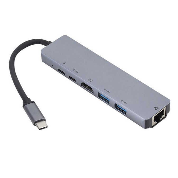 Six-in-One Type-c เป็น hdmi/PD/USB * 2/RJ45 Network Port hub hub ตัวแปลง USBC