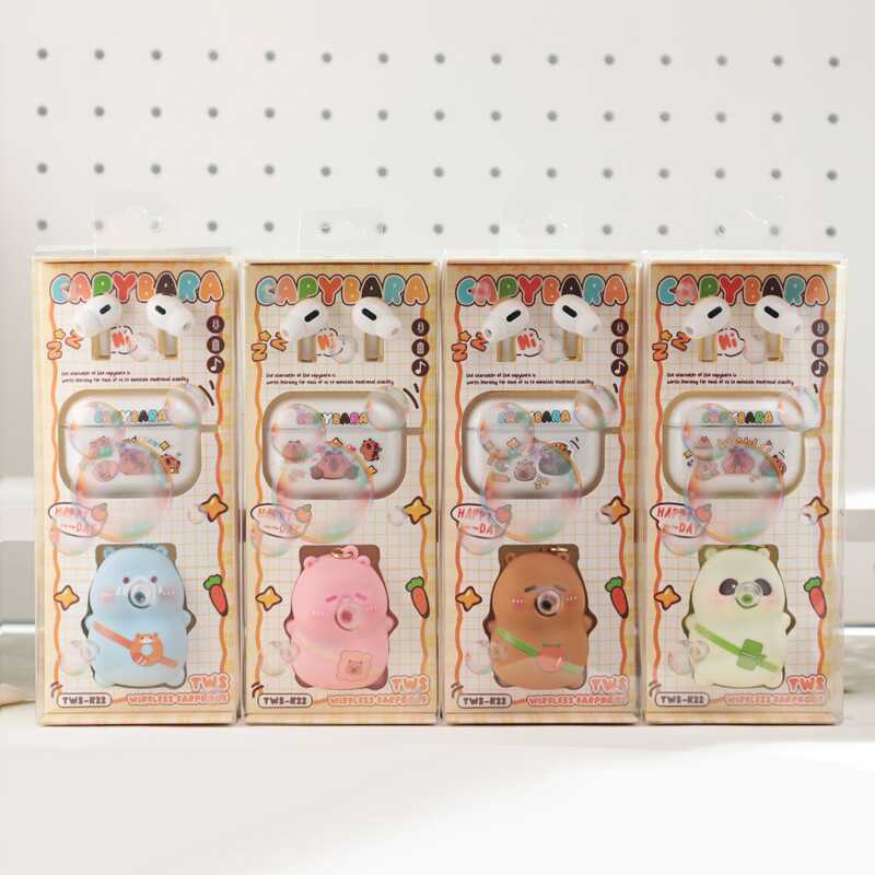 TWS ชุดหูฟังบลูทู ธ ไร้สายในหูเคสป้องกันซิลิโคนของแท้ คาปิบาระ คายฟองหยิกเพลง