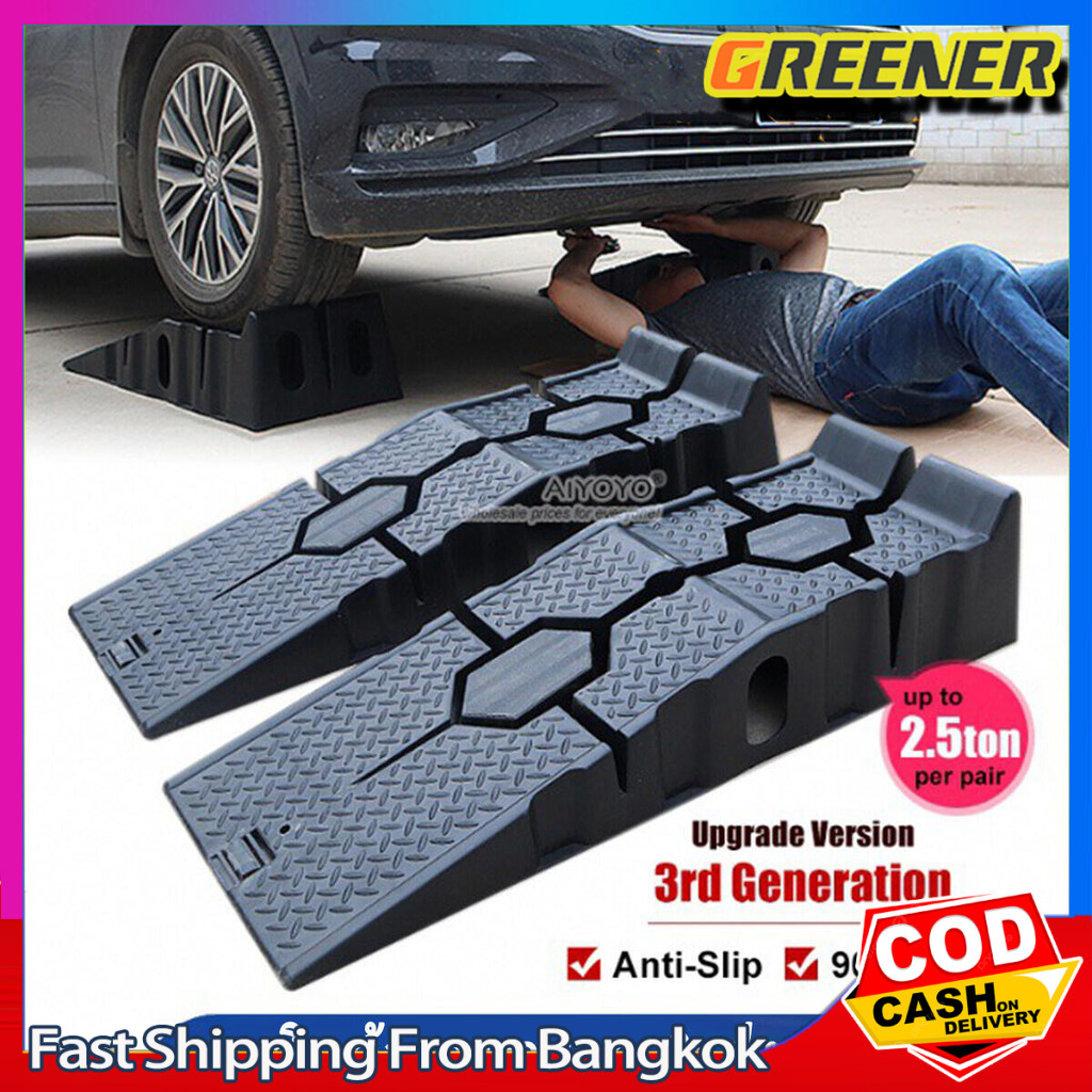 Greener Ramp รองล้อยกรถ ทางลาดรถยนต์ RhinoRamps Vehicle Ramp Max- Pair 1 คู่สีดำ 2500 กก. หนักรถทางล