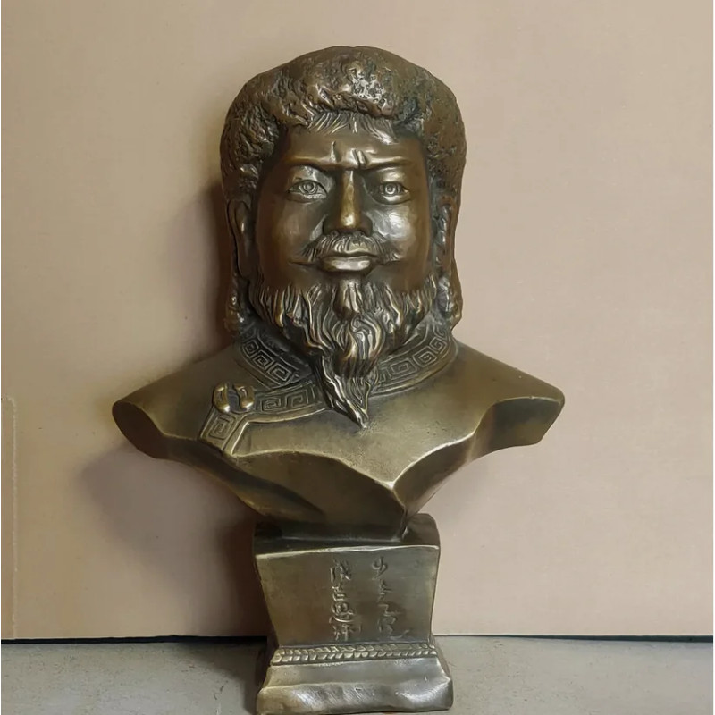 collectable Handwork Copper Carved Mongolia desert hero Genghis Khan Statues yx-Ancient      (9436)