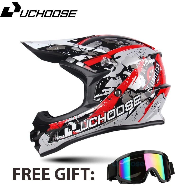 UCHOOSE Motorcycle Helmet Professional Motocross Off Road Helm Children Off-road Gift Goggle