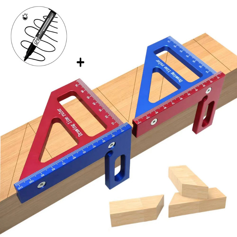 Carpenter Square Aluminum Miter Triangle Hole Ruler Woodworking Square Protractor - 3D Multi Angle