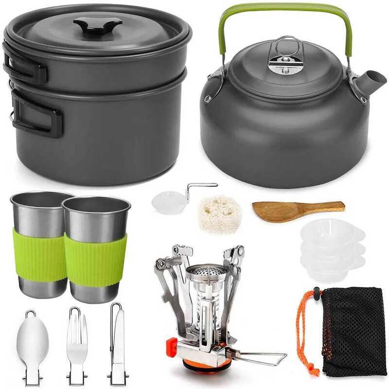 C Outdoor Camping Cookware Portable Camping Equipment Outdoor Tableware Water Kettle Cookware Set A