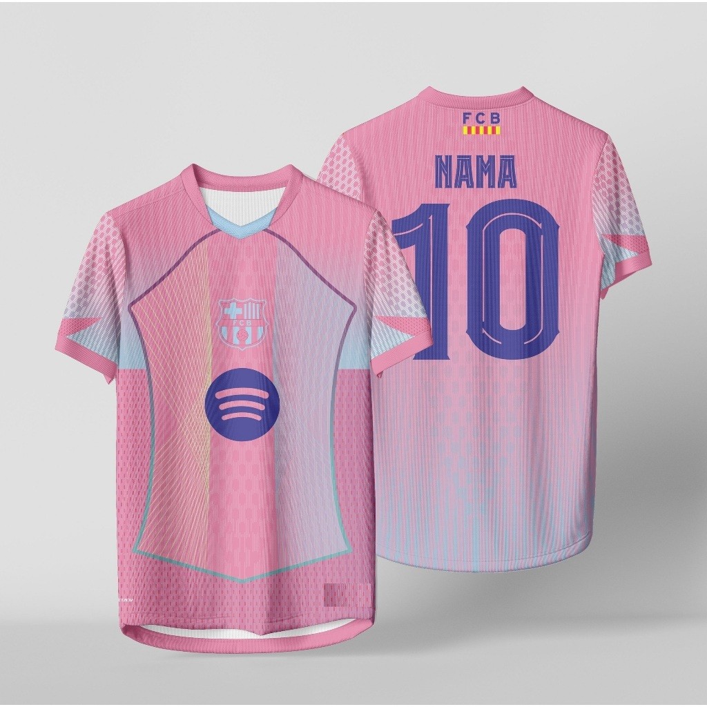 [ที่กําหนดเองฟรี] BARCA JERSEY ฉบับพิเศษ PINK ROSE BLUE ฟรี NAME และ BACK NUMBER เสื้อกีฬาเยาวชนทีมฟุตบอลที่กําหนดเอง