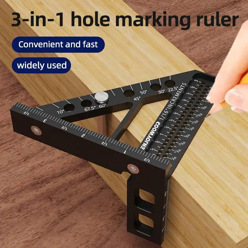 3D Multi-Angle Measuring Ruler Square Protractor Hole Positioning Inch/MM Imperial Metric Durable A