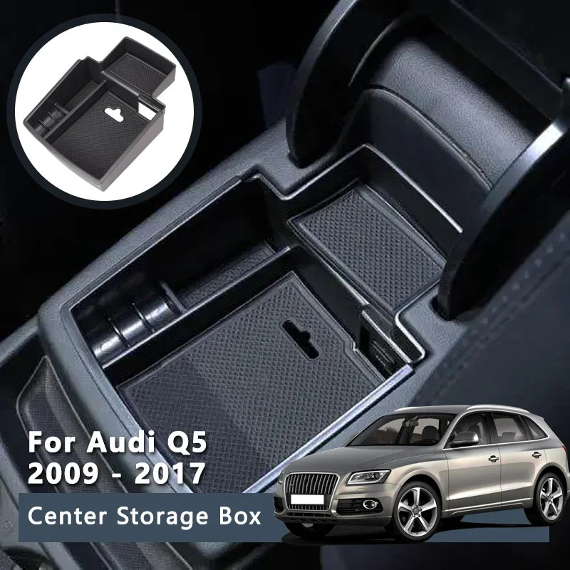 1Pcs Auto Central Armrest Storage Box Tray For Audi Q5 8R 2009-2017 ABS Car Organizer Accessories H