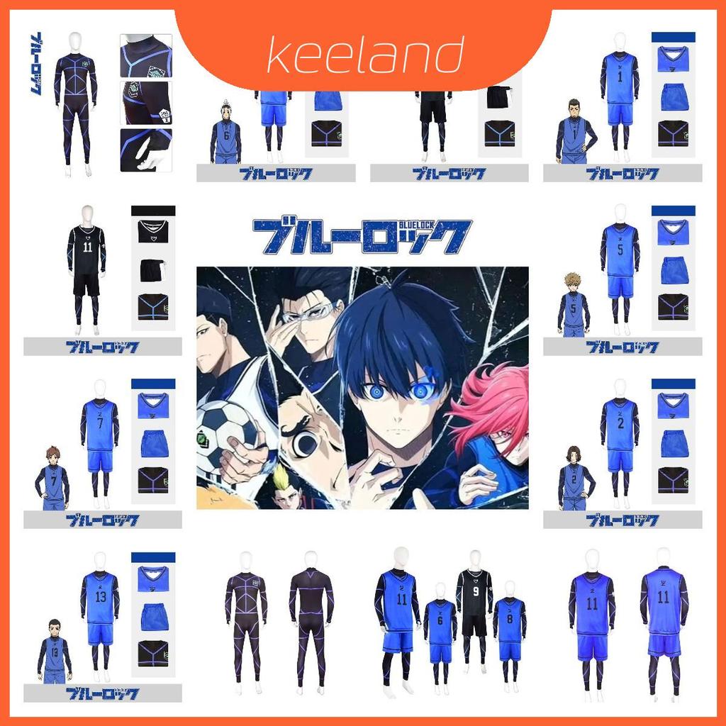 Xs3xl สีฟ้าโพลีเอสเตอร์ล็อค Isagi Yoichi Rensuke Set Jersey No1