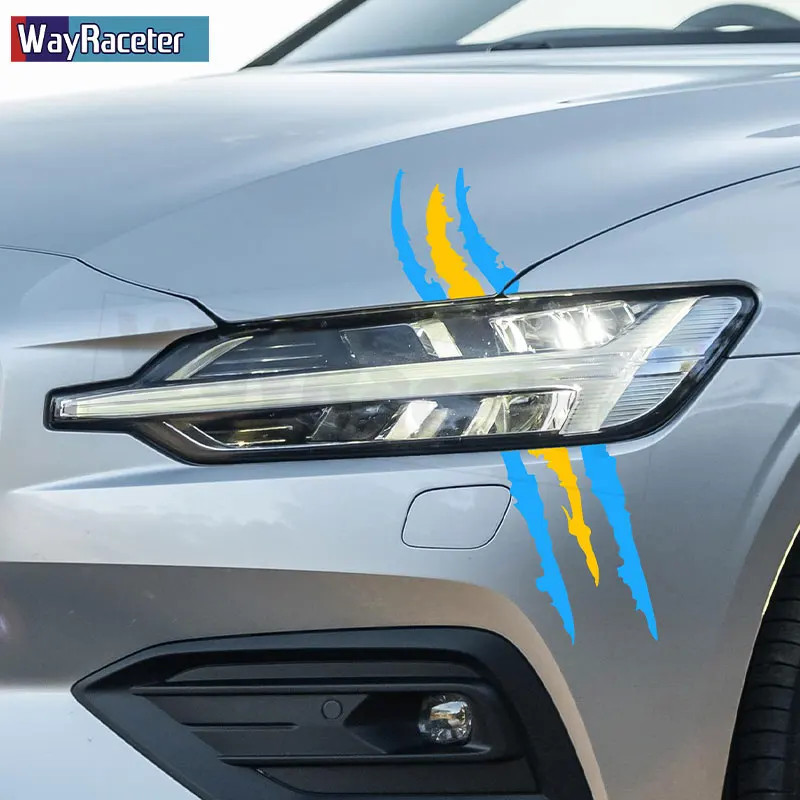 1 Pc Ghost Claw Stripes Decal Sweden Flag Car Headlight Eyebrow Sticker For Volvo V50 V60 V70 V90 S
