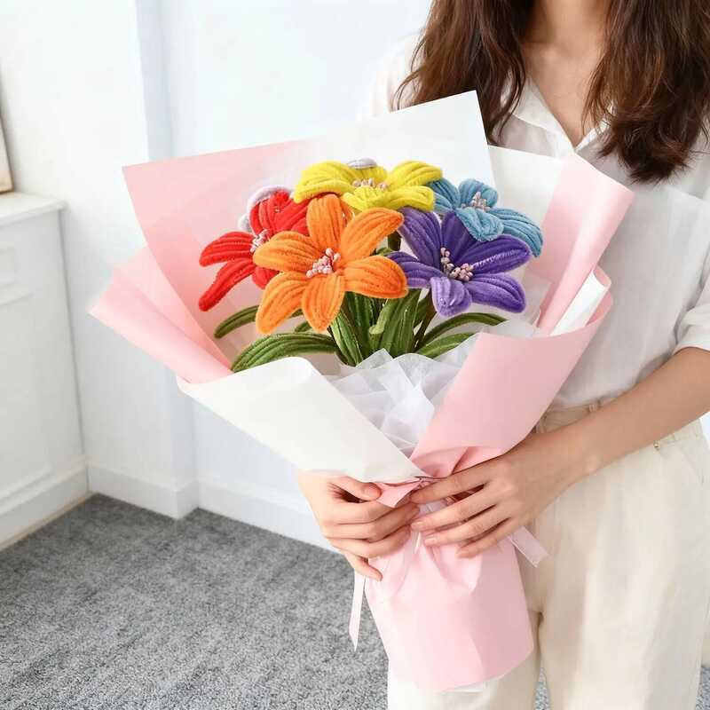 C 5Pcs Lily DIY Wer Calla Chenille Sems Fluffy Wire Pipe Cleaners Twis Sick Children Educaional Toy