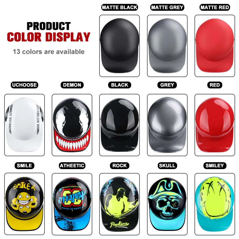 Uchoose DS Baseball Cap Helmet Retro Helmets Summer Motorcycle Casque Vintage Open Face Scooter Cru