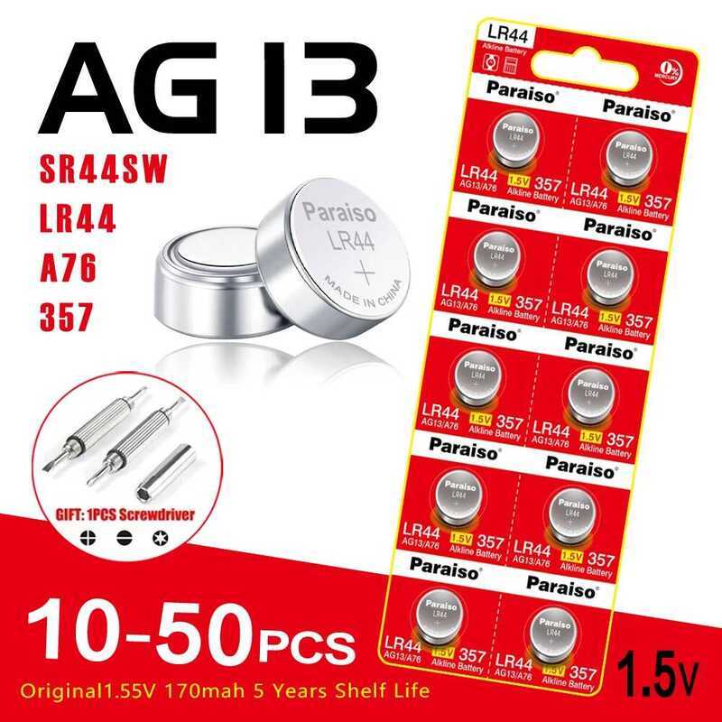 Ag13 แบตเตอรี่ปุ่ม Lr44 L1154 Rw82 Sr1154 Sp76 Sr44 ความจุสูง 1.55V ใหม่ A76 Lr1154 Gp7 สำหรับนาฬิก