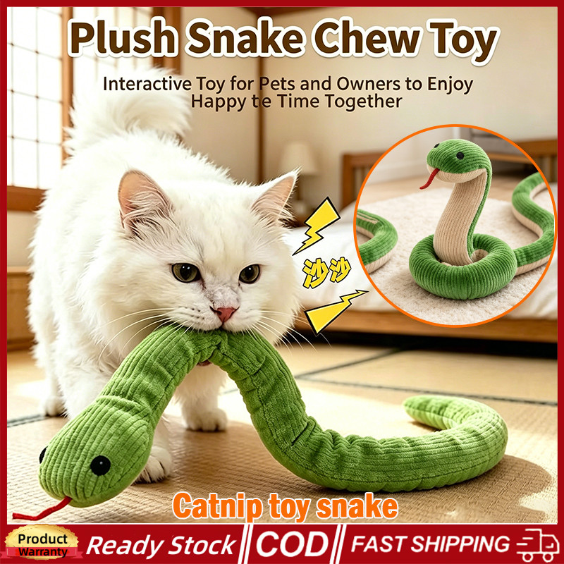 Catnip Snake Interactive ลูกแมวเคี้ยวของเล่นสัตว์เลี้ยงแมวของเล่นตุ๊กตา Squeaky Floppy งูกัดทําความสะอาดฟันของเล่นเสียงแมว
