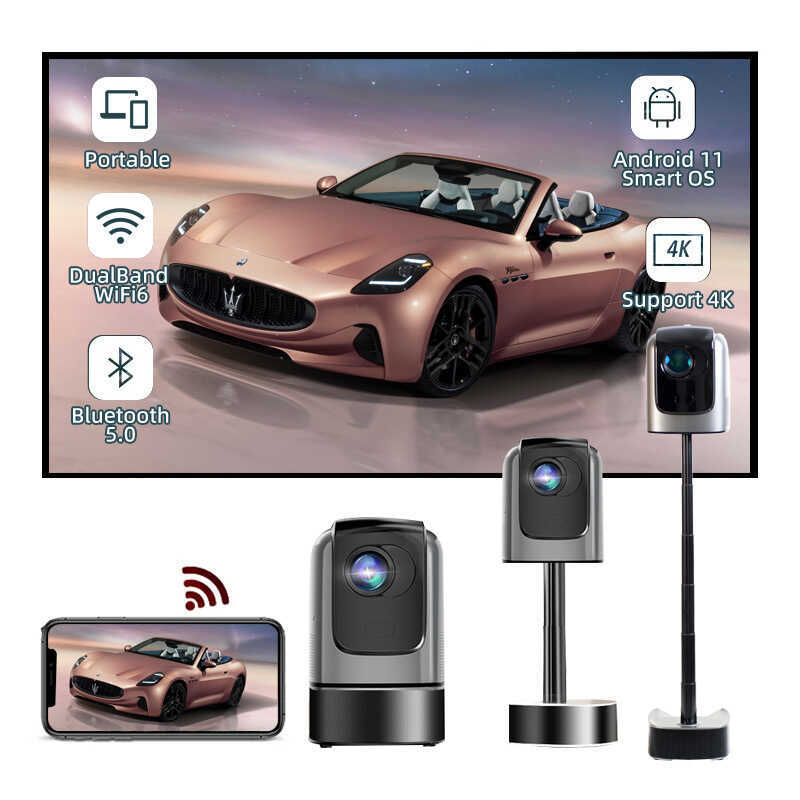 TS-1 Integrated Gimbal Telescopic Projector Office Home 1080P Android Electric Focus Projector