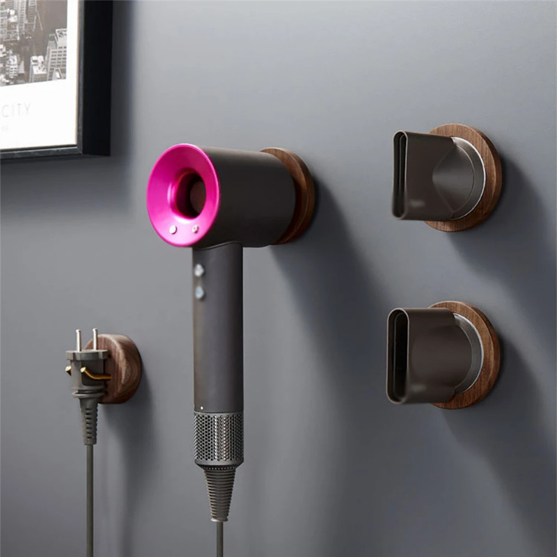 Wall Mounted Copper Wood Hair Dryer Storage Rack Fit for Dyson Supersonic Hair Dryer Bathroom Hair