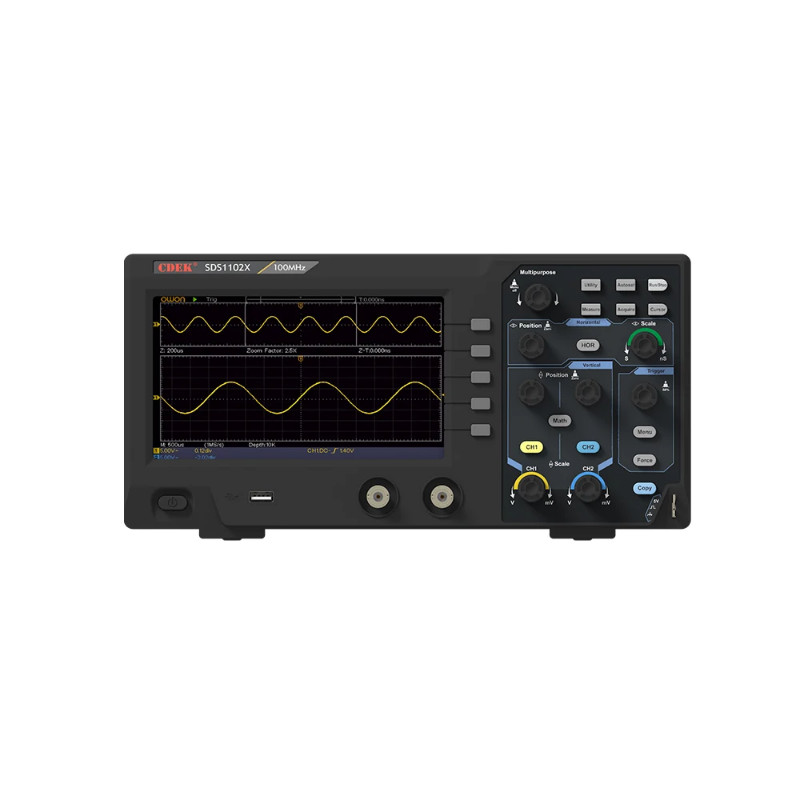 CDEK SDS1102X Digital Oscilloscope 2CH 100MHz Bandwidth Portable Bench Oscilloscope 7" inch 800x480