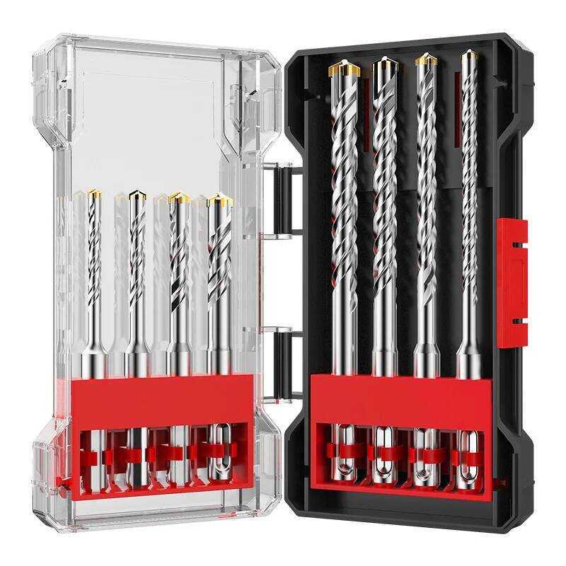 C HUHAO 8Pcs Set Of Electric Mer Drill Bits 4 Flute Cross Impact Drill Bits For Concrete Cement Wal