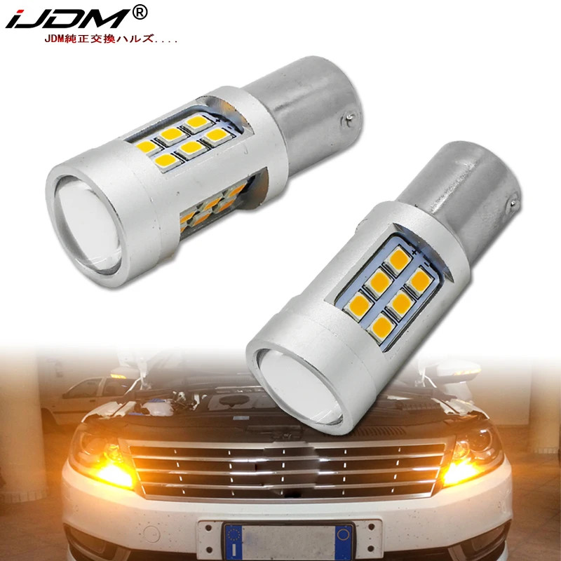 iJDM High Power Amber Yellow Error Free 21SMD-2835 LED BAU15S 7507 PY21W 1156PY LED Bulbs For Front
