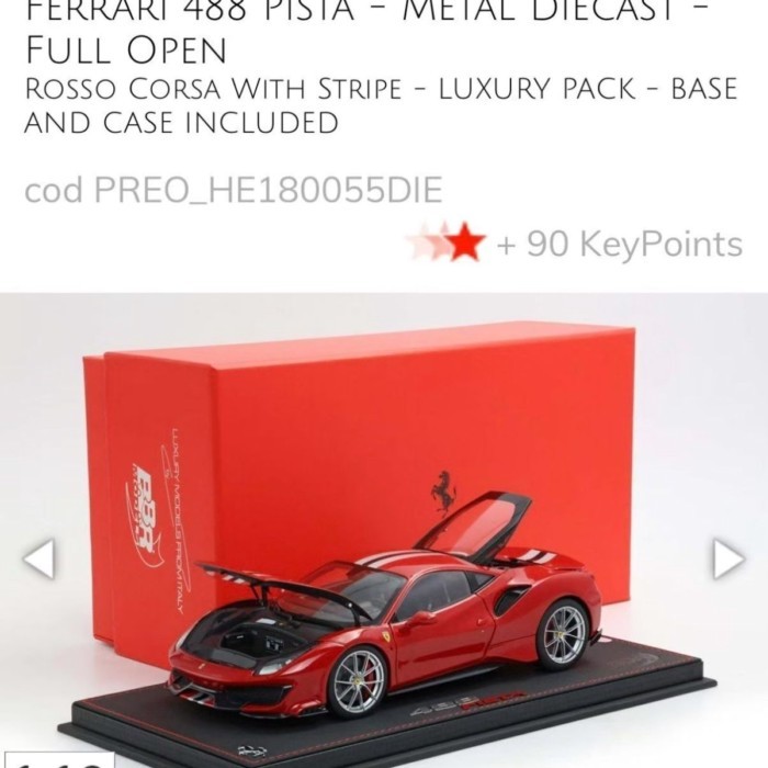 BBR 1: 18 Ferrari Ferrari 488 Pista Standard Red Limited Alloy Full Open Car Model