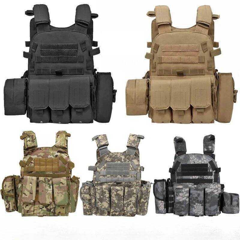 Airsoft Military Tactical Vest Molle Combat Assault Plate Carrier Tactical Vest With 3 Pouchs Huntin