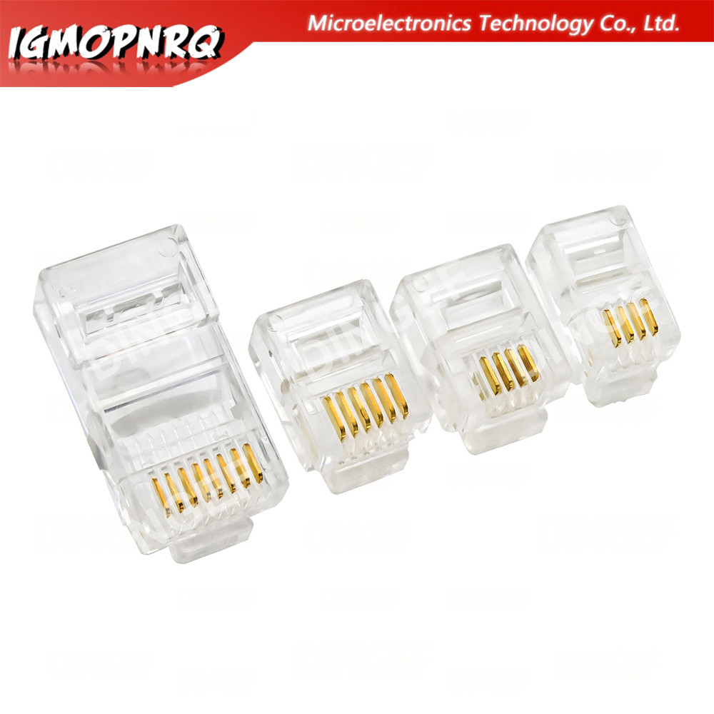 10PCS 4Pin 6Pin 8Pin สายเคเบิลตัวเชื่อมต่อปลั๊กโทรศัพท์เชื่อมต่ออินเทอร์เน็ต RJ9 4P4C RJ11 6P4C 6P6C