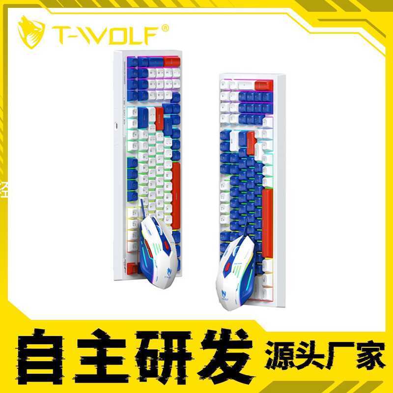 Thunder Wolf TF610 คีย์บอร์ดเมาส์ชุดเกม Mechanical Feel Mecha Blue ผสมสีการจับคู่ที่กําหนดเองเกม 98 