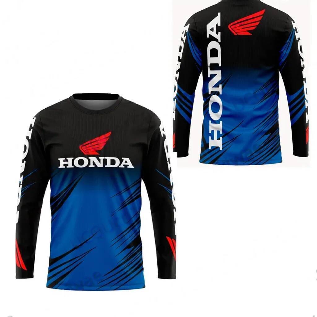 เสื้อยืดแขนยาวสำหรับขี่จักรยานยนต์ Honda แบบพิมพ์แห้งเร็ว ระบายอากาศได้ สวมใส่ได้ทั้งผู้ชายและผู้หญิง