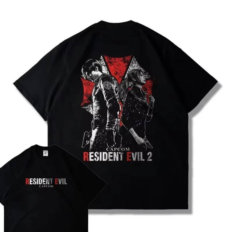 25 CAPCOM เกม PS5 Resident Evil 4 Remastered เสื้อยืดแขนสั้นผู้ชายและผู้หญิงเสื้อผ้าหลวม Leon พิมพ์ 